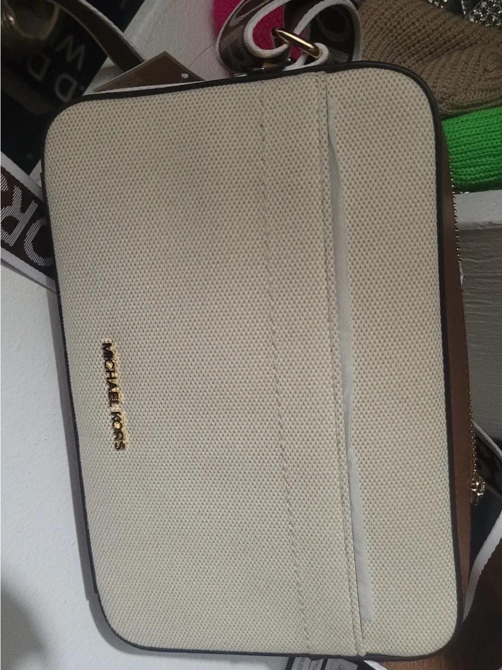Michael Kors Cream and Brown Messenger Crossbody